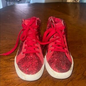 Red Glitter Kids High-Top Sneakers